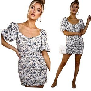 Like new Urban Outfitters MABLE Cotton Floral Ruched Mini Dress Size Lar…
